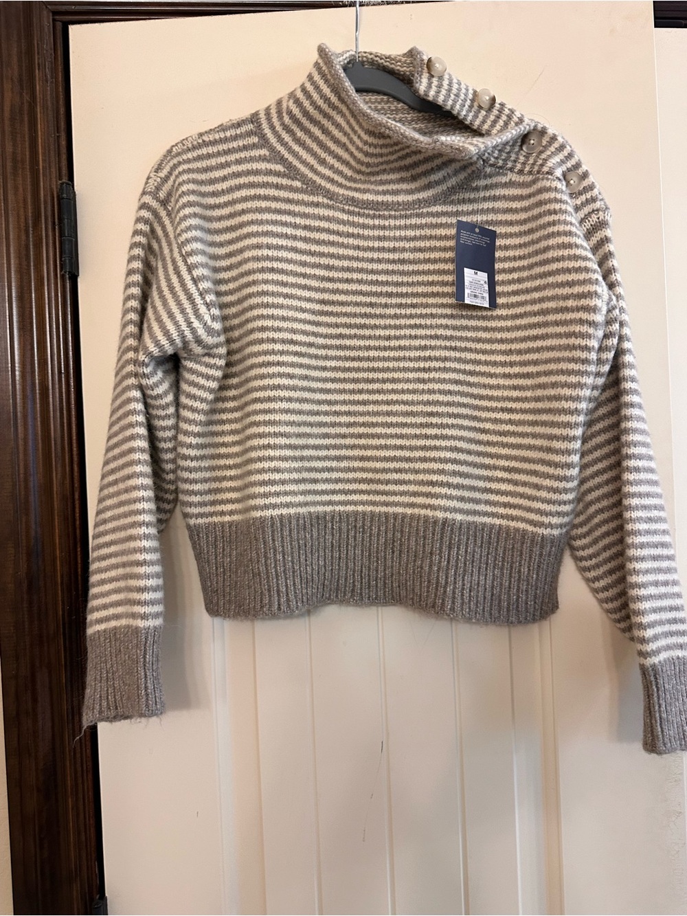 Taupe Striped Cozy Funnel Neck Sweater